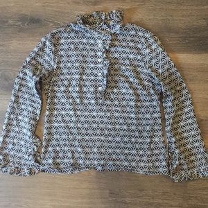 Tory Burch Long Sleeve Blouse Brown/White Sz 4